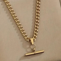 Necklace Chain 18ct Gold Tone T-Bar Figaro Quality Unisex Non Tarnish