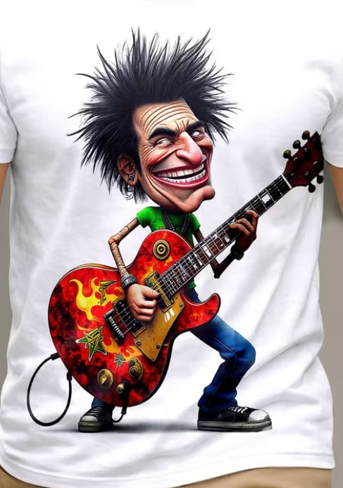 Cartoon Rock Guitar Print Men's T-Shirt