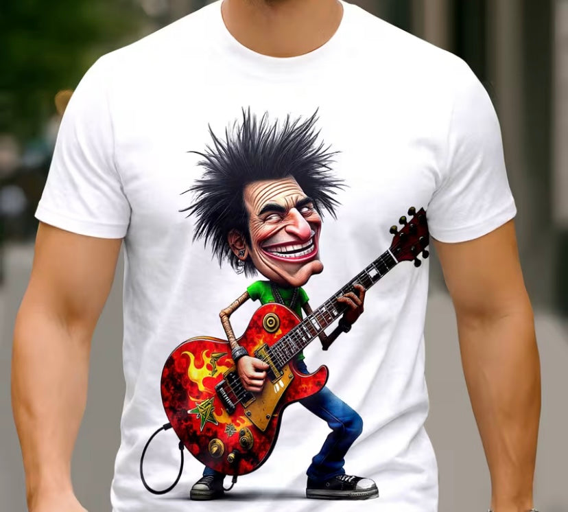 Cartoon Rock Guitar Print Men's T-Shirt