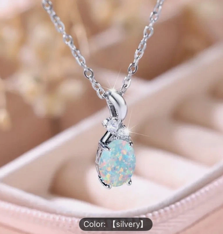 Opal SILVER TONE Opal Pendant Necklace – Elegant & Meaningful chain (14)