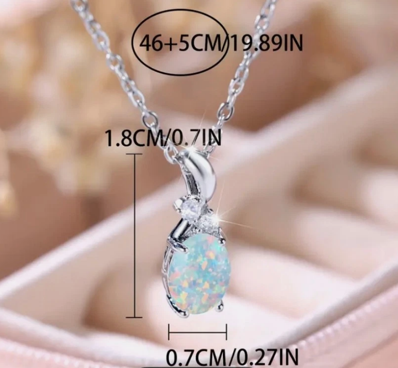 Opal SILVER TONE Opal Pendant Necklace – Elegant & Meaningful chain (14)