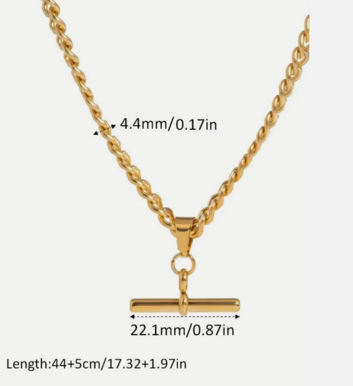 Necklace Chain 18ct Gold Tone T-Bar Figaro Quality Unisex Non Tarnish
